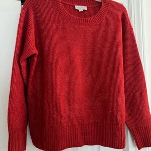 LOFT Women's Rich Red Crew Neck Sweater